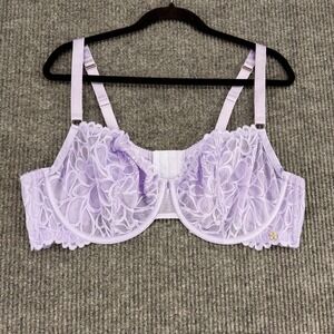 Savage X Fenty Lace Underwire Bra 44D Lavender Sheer Unlined Plus Size